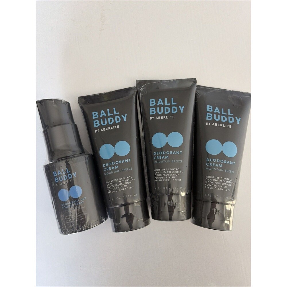 NEW Aberlite Ball Buddy 4-Piece Men's Hygiene Set (3 Deodorant Creams + 1 Mist)